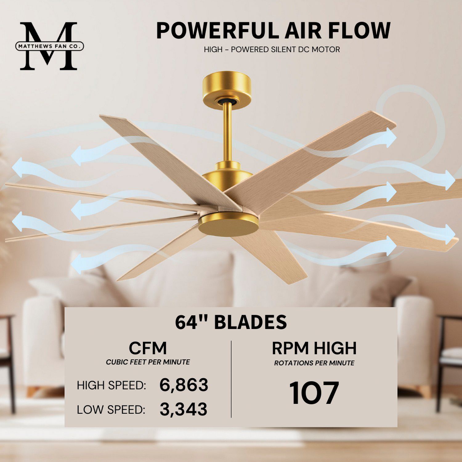 Image 7 64" Ariella Brushed Brass and Light Maple Blades Ceiling Fan more views