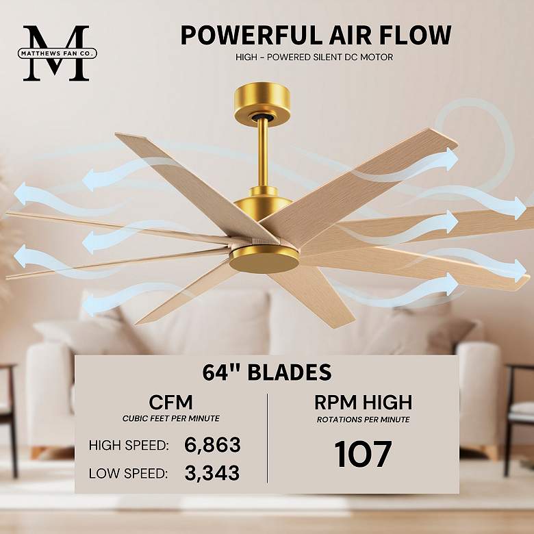Image 7 64" Ariella Brushed Brass and Light Maple Blades Ceiling Fan more views
