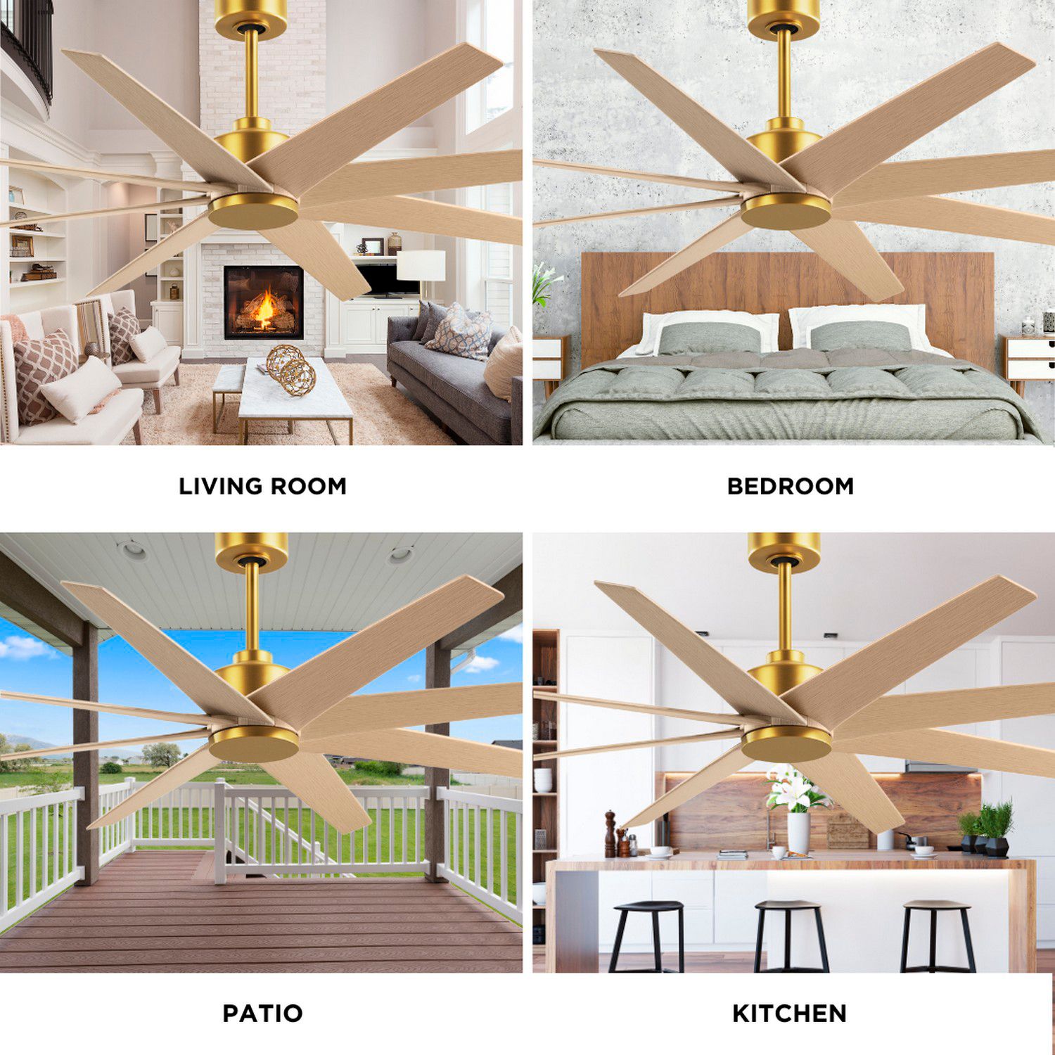 64" Ariella Brushed Brass and Light Maple Blades Ceiling Fan