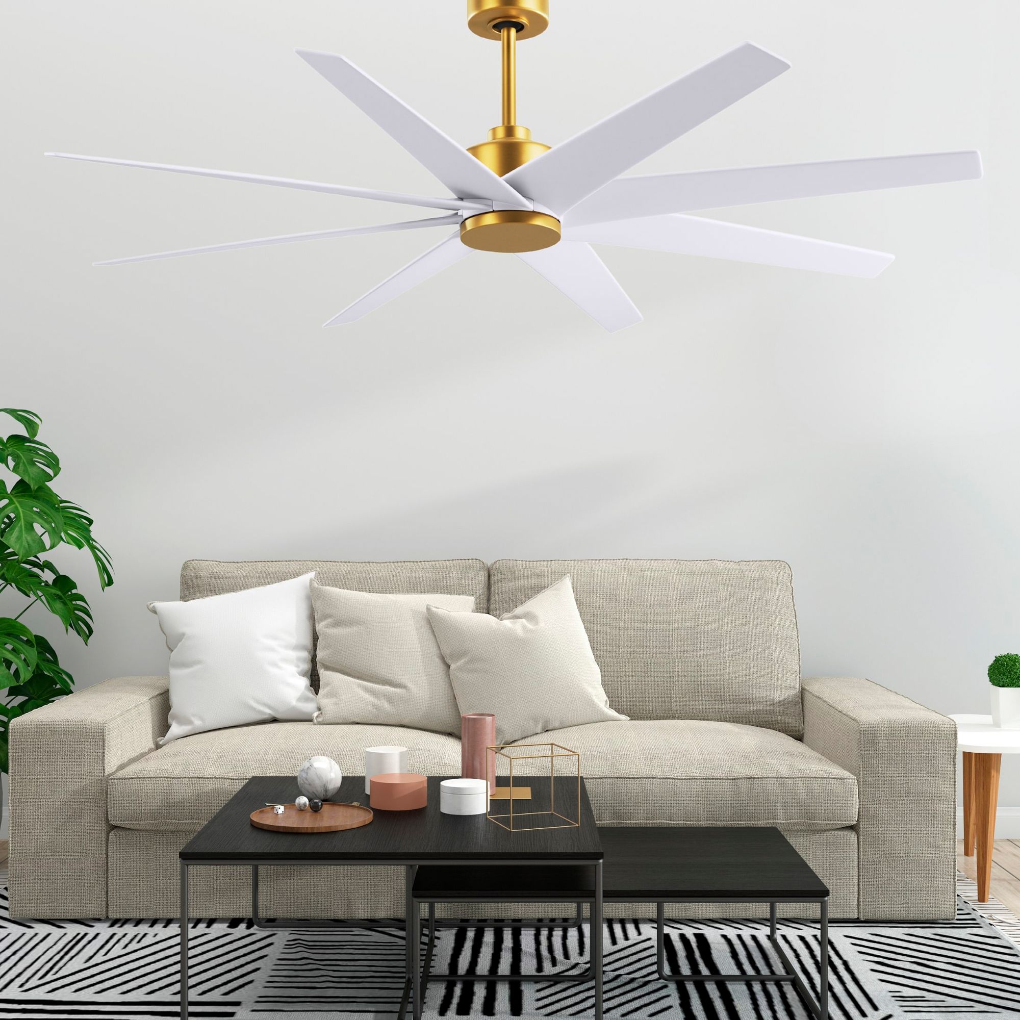 Image 2 64" Ariella Brushed Brass Ceiling Fan w/ Matte White Blades more views