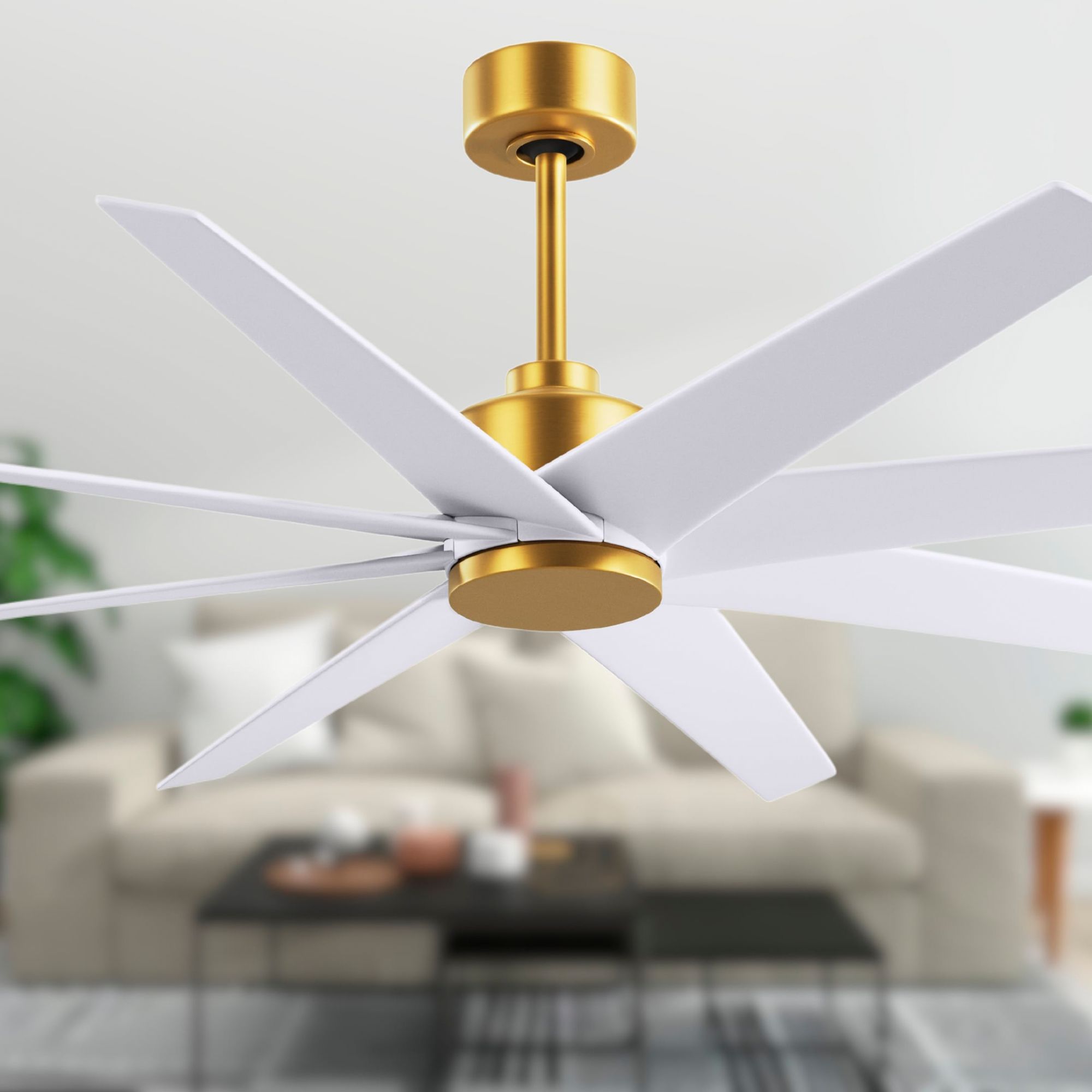 Image 3 64" Ariella Brushed Brass Ceiling Fan w/ Matte White Blades more views