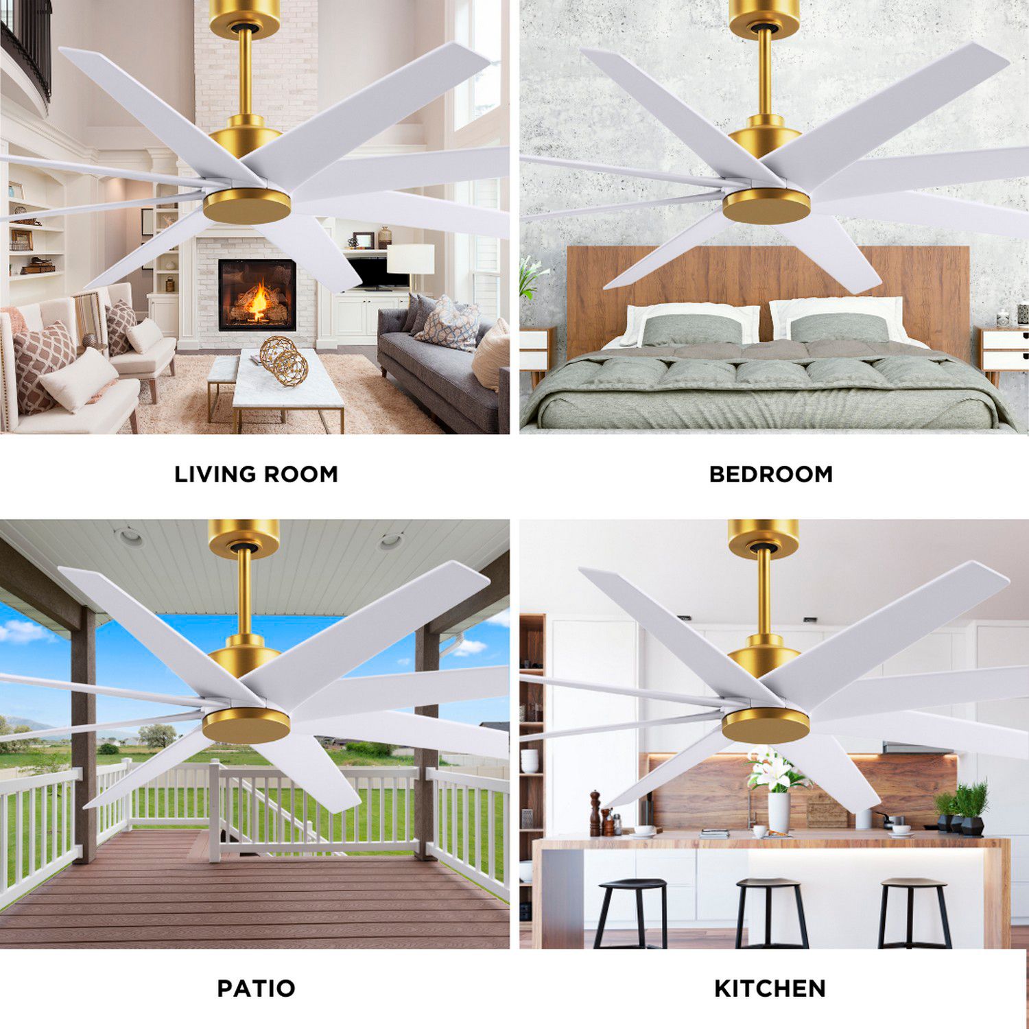 64" Ariella Brushed Brass Ceiling Fan w/ Matte White Blades