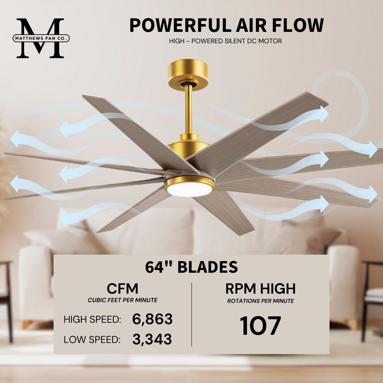 Image 6 64" Ariella Brushed Brass LED Ceiling Fan with Gray Blades more views