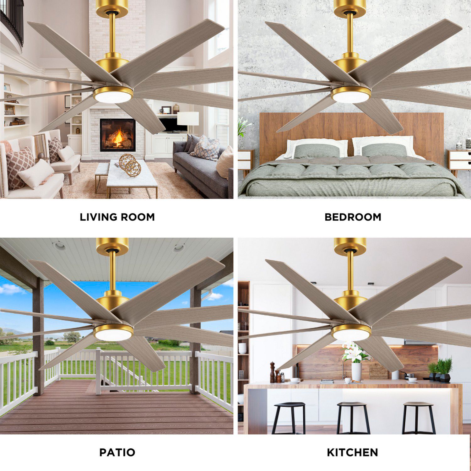 64" Ariella Brushed Brass LED Ceiling Fan with Gray Blades