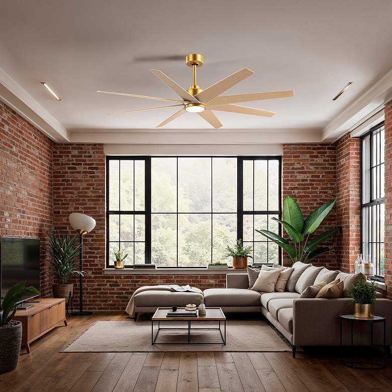 Image 3 64" Ariella Brushed Brass LED Ceiling Fan with Maple Blades more views