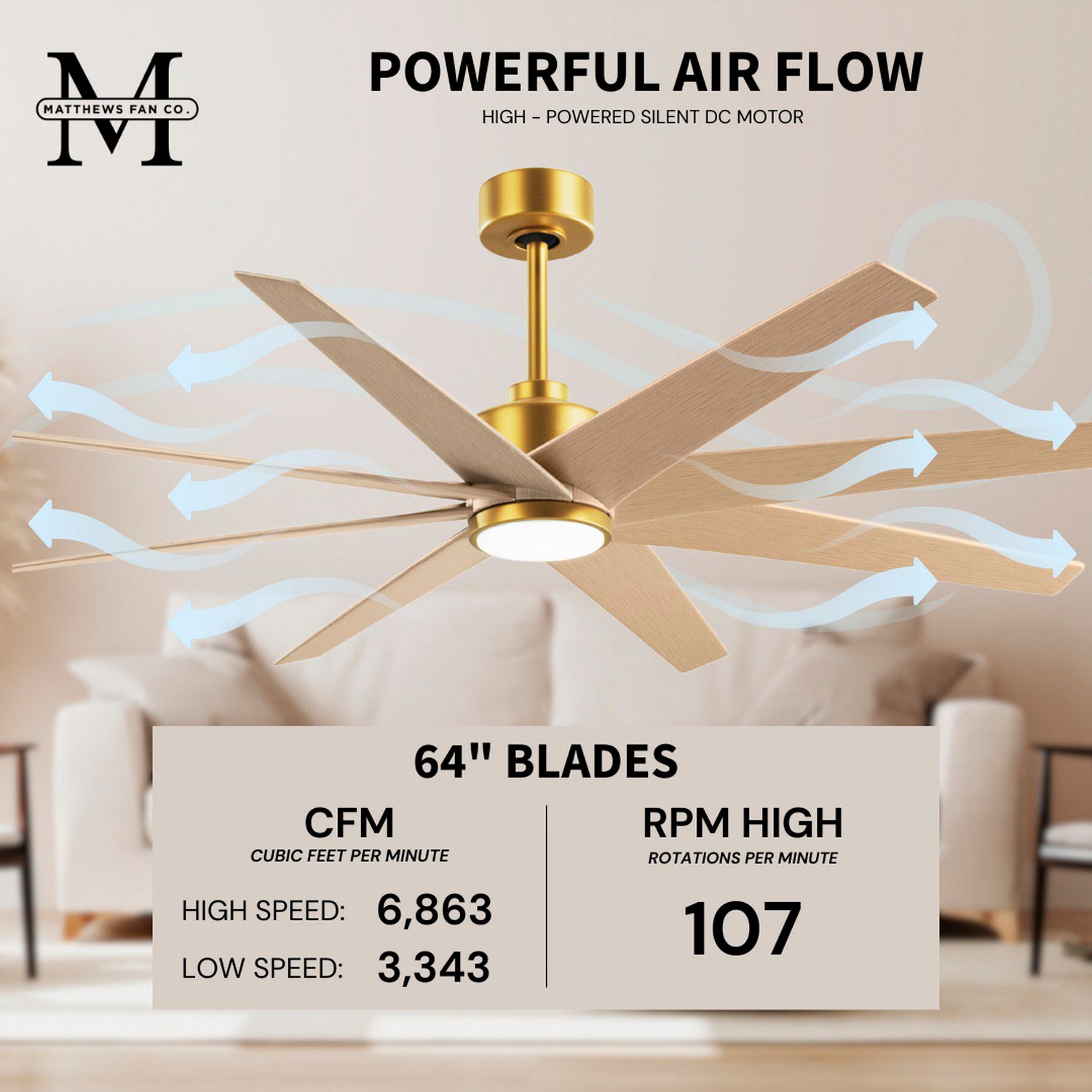 Image 6 64" Ariella Brushed Brass LED Ceiling Fan with Maple Blades more views