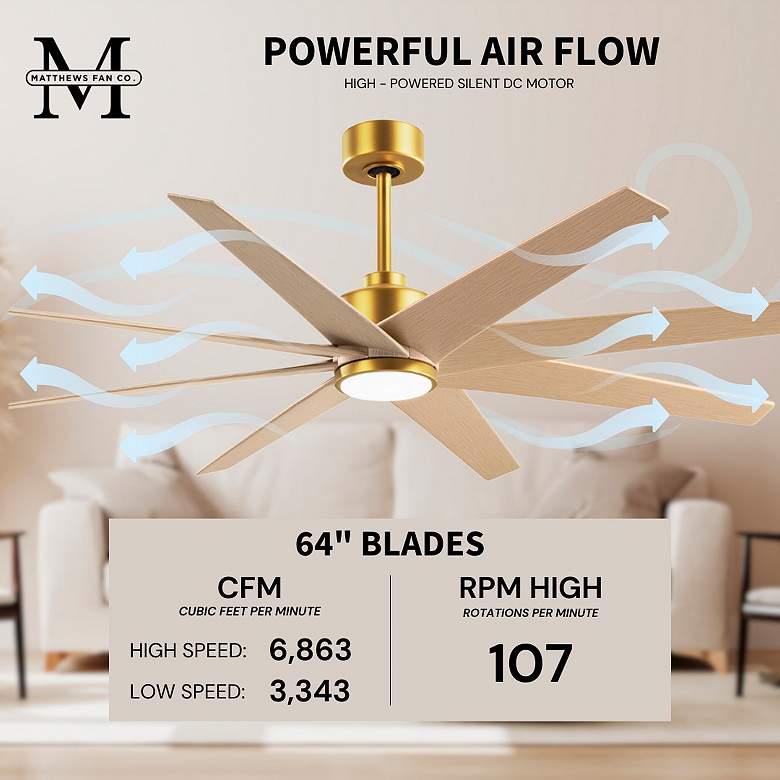 Image 6 64" Ariella Brushed Brass LED Ceiling Fan with Maple Blades more views
