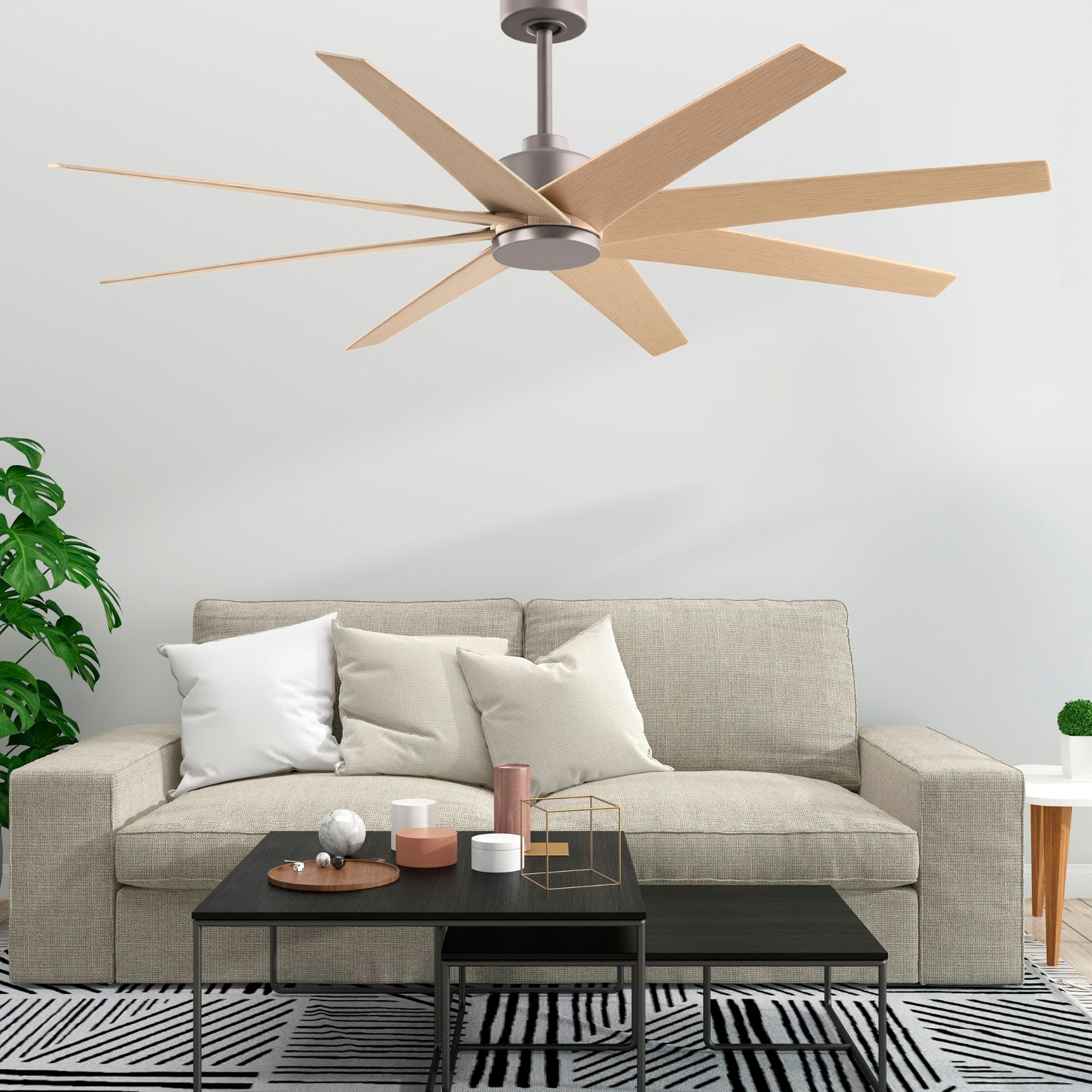 Image 2 64" Ariella Brushed Nickel Ceiling Fan w/ Light Maple Blades more views