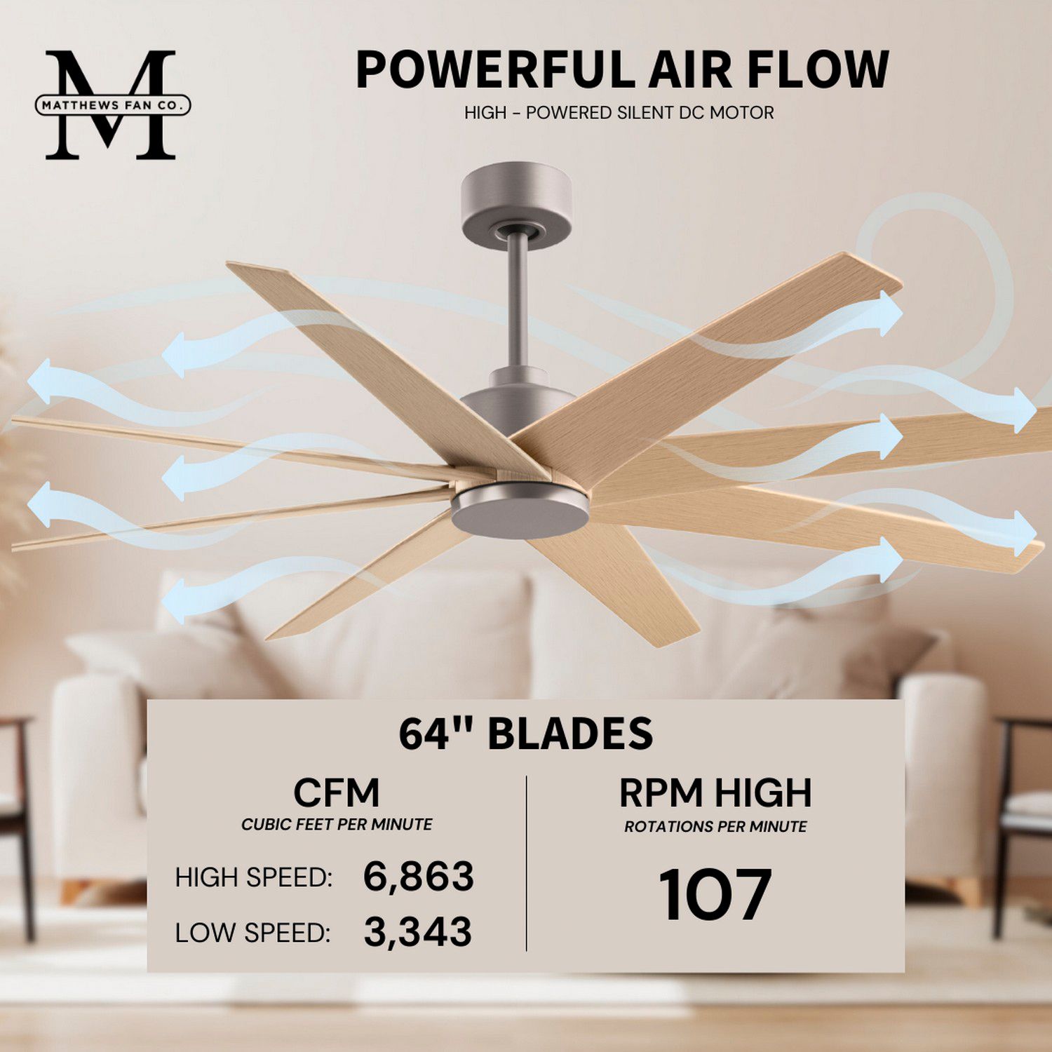 Image 7 64" Ariella Brushed Nickel Ceiling Fan w/ Light Maple Blades more views