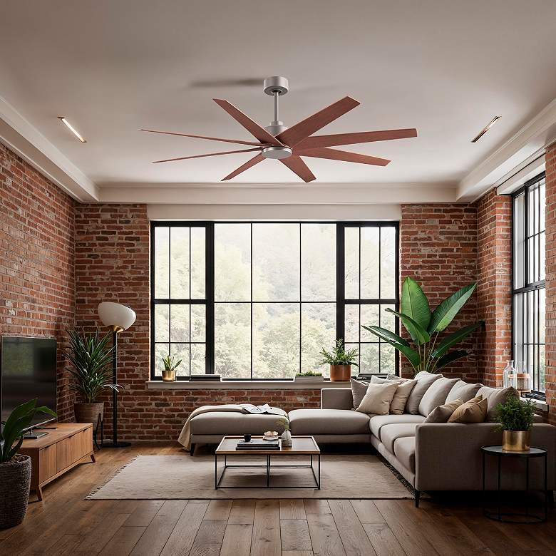 Image 5 64" Ariella Brushed Nickel Ceiling Fan with Walnut Blades more views