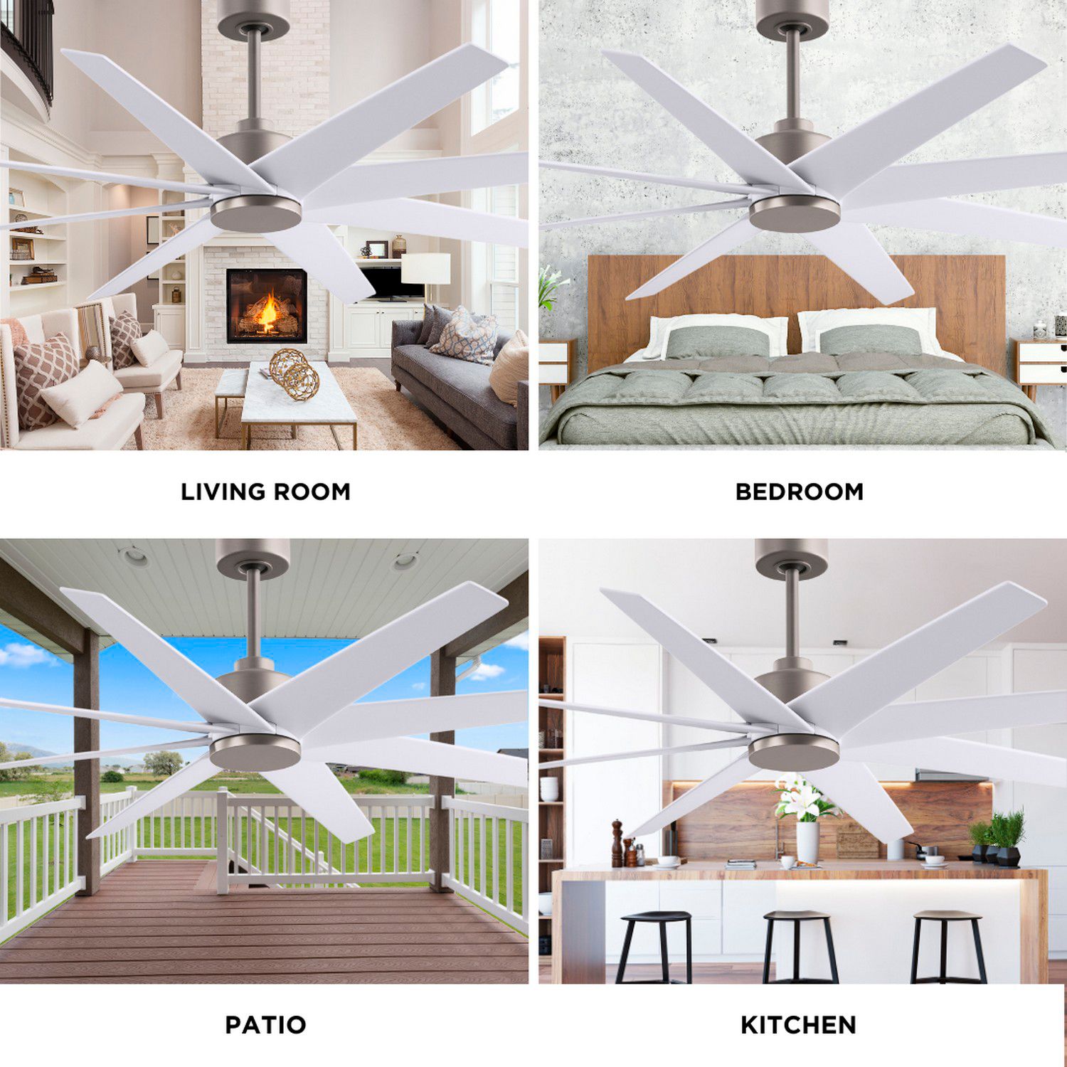 64" Ariella Brushed Nickel Ceiling Fan with White Blades