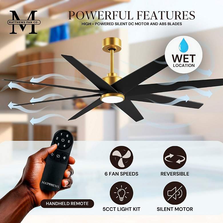 Image 5 64" Ariella-LK Brushed Brass and Matte Black LED Ceiling Fan more views