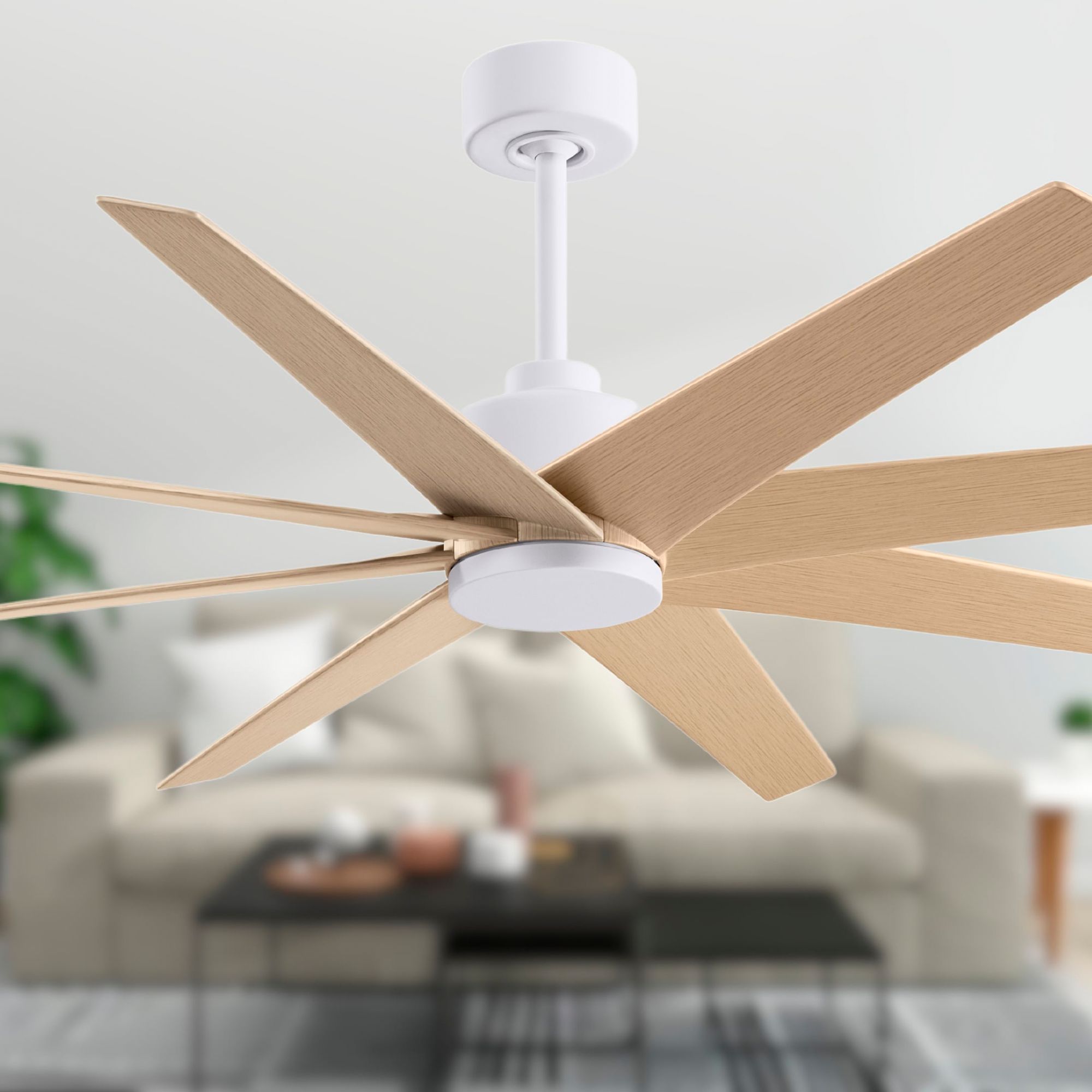 Image 3 64" Ariella Matte White Ceiling Fan with Light Maple Blades more views