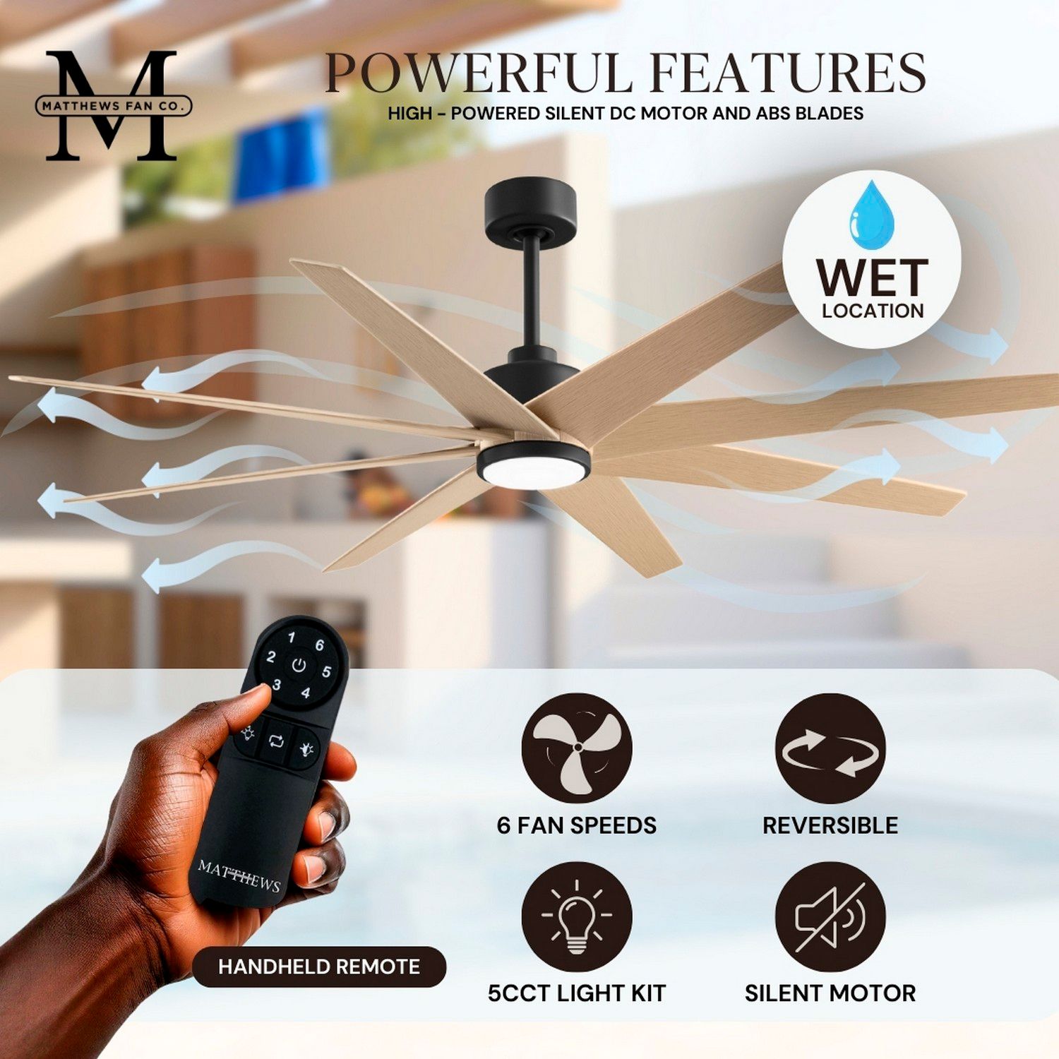 Image 5 64" Matthews Ariella Matte Black and Light Maple LED Ceiling Fan more views