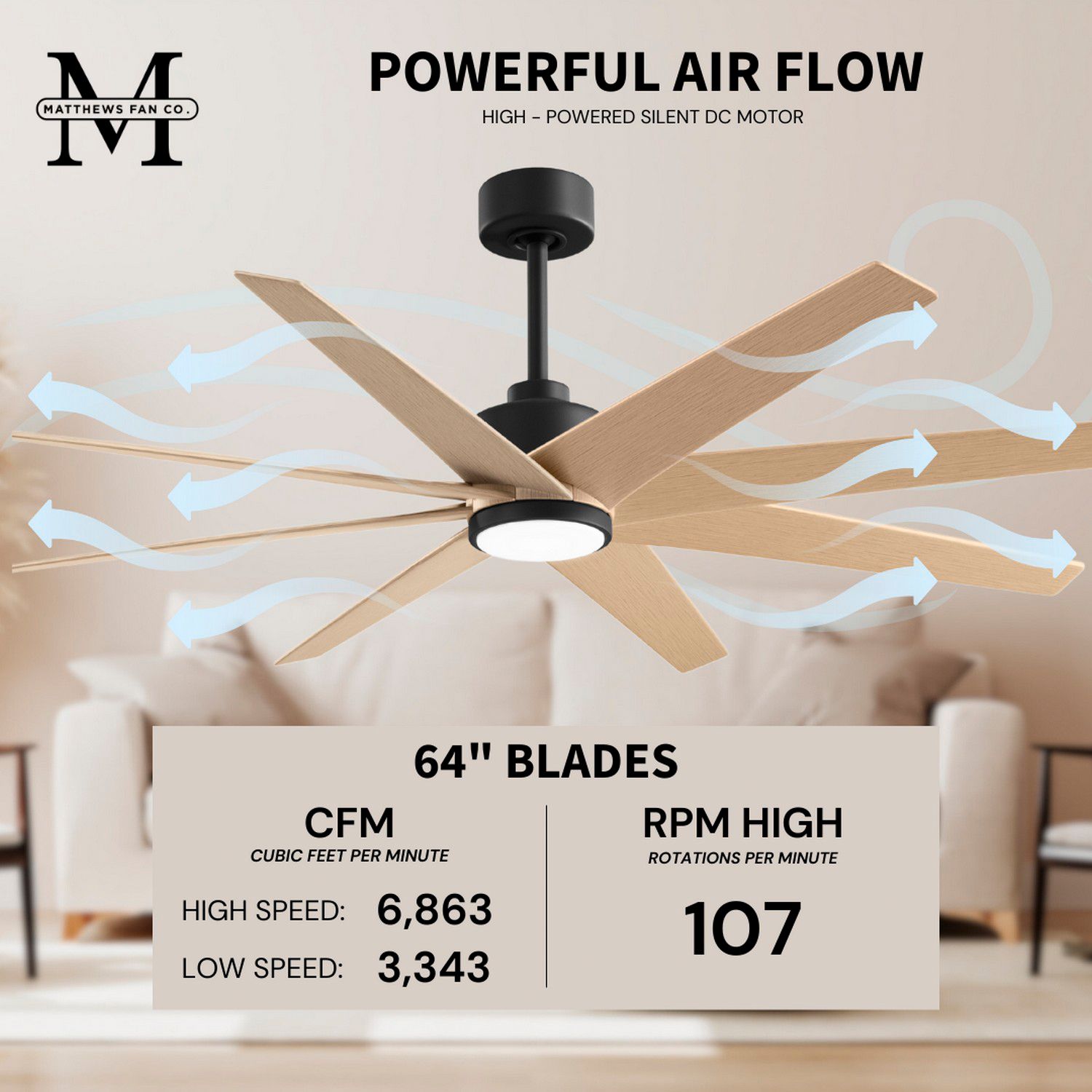 Image 6 64" Matthews Ariella Matte Black and Light Maple LED Ceiling Fan more views