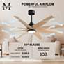 64" Matthews Ariella Matte Black and Light Maple LED Ceiling Fan