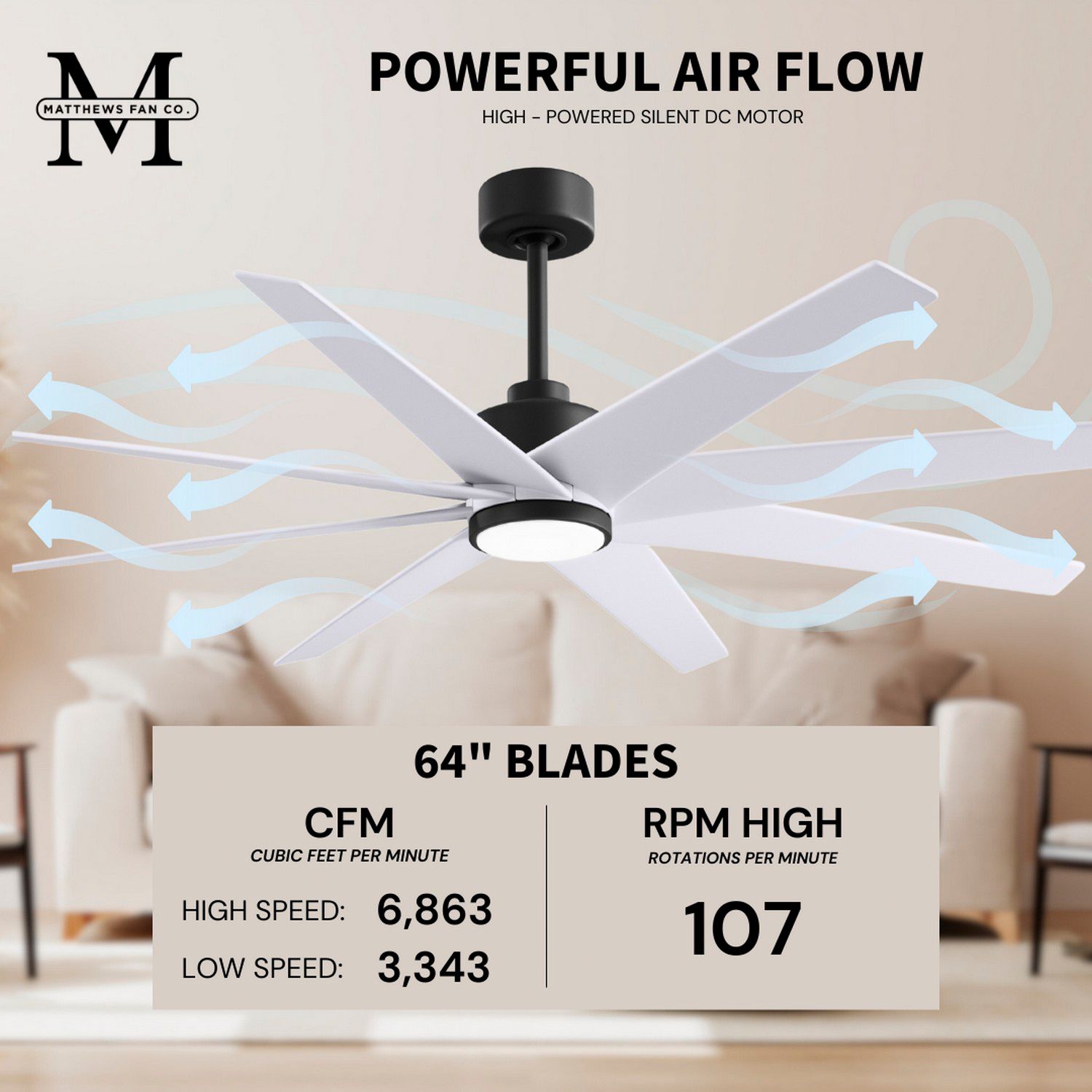 Image 6 64" Matthews Ariella Matte Black and Matte White LED Ceiling Fan more views