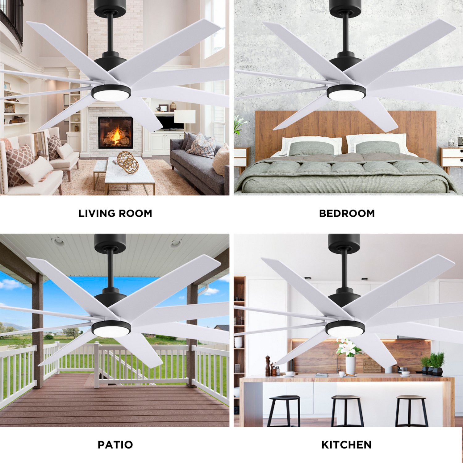64" Matthews Ariella Matte Black and Matte White LED Ceiling Fan