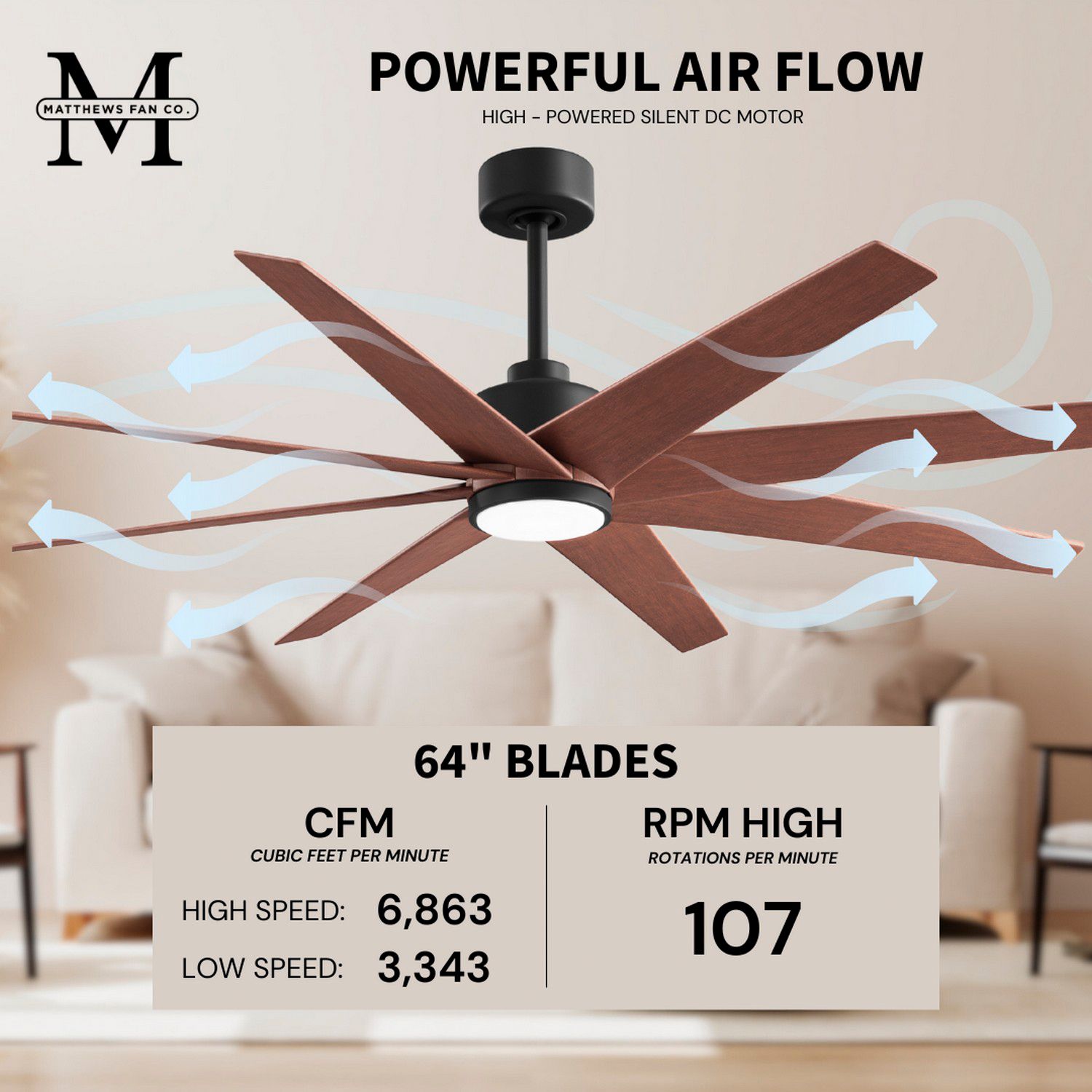 Image 6 64" Matthews Ariella Matte Black and Walnut LED Ceiling Fan more views