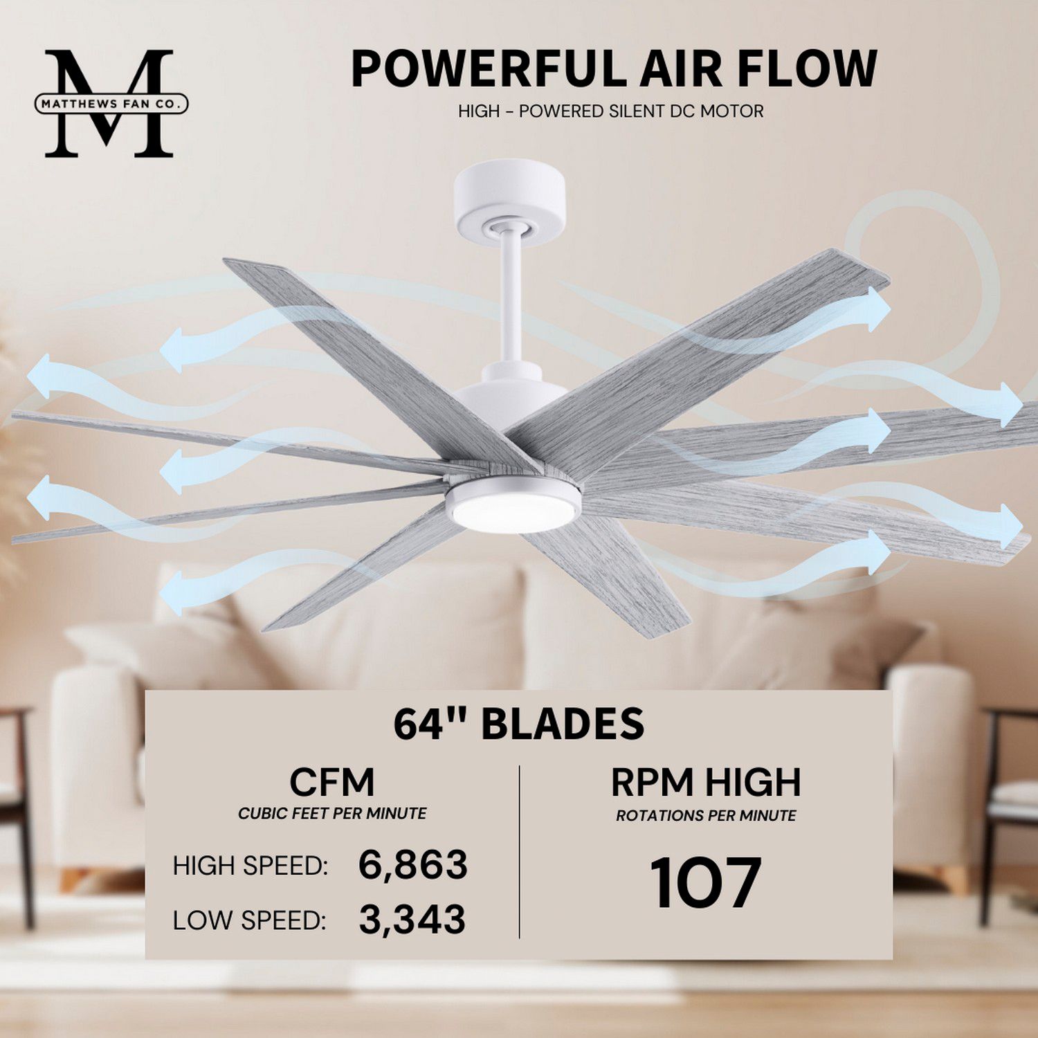 Image 6 64" Matthews Ariella Matte White and Barn Wood LED Ceiling Fan more views