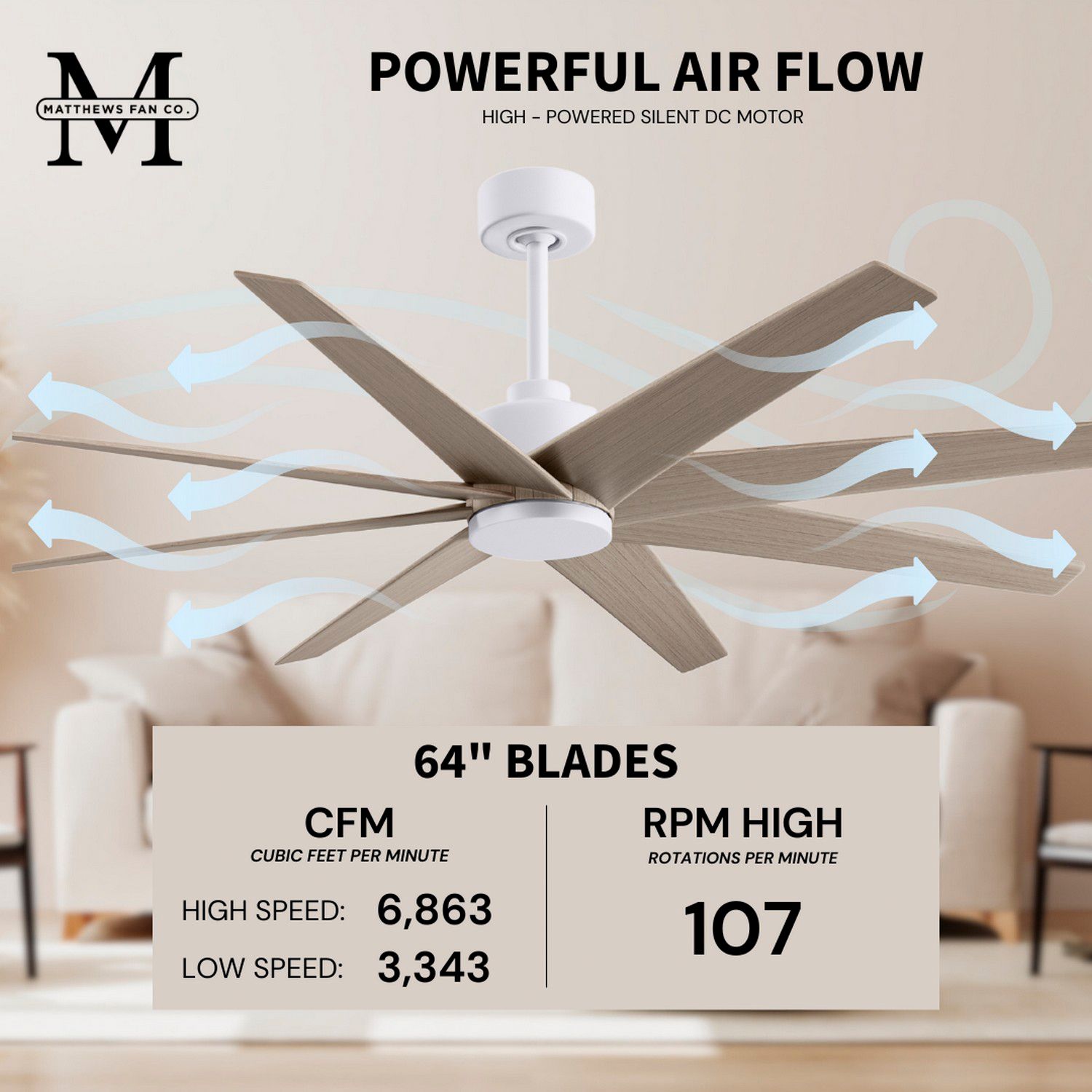 Image 7 64" Matthews Ariella Matte White and Gray Ash Ceiling Fan more views