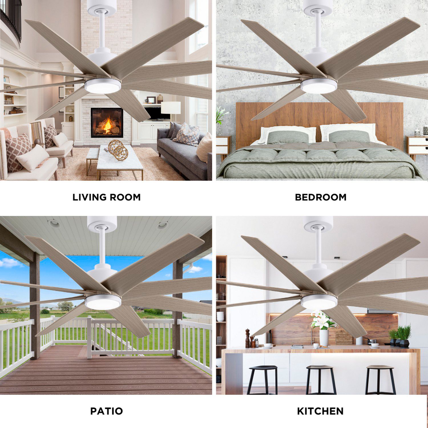 64" Matthews Ariella Matte White and Gray Ash LED Ceiling Fan