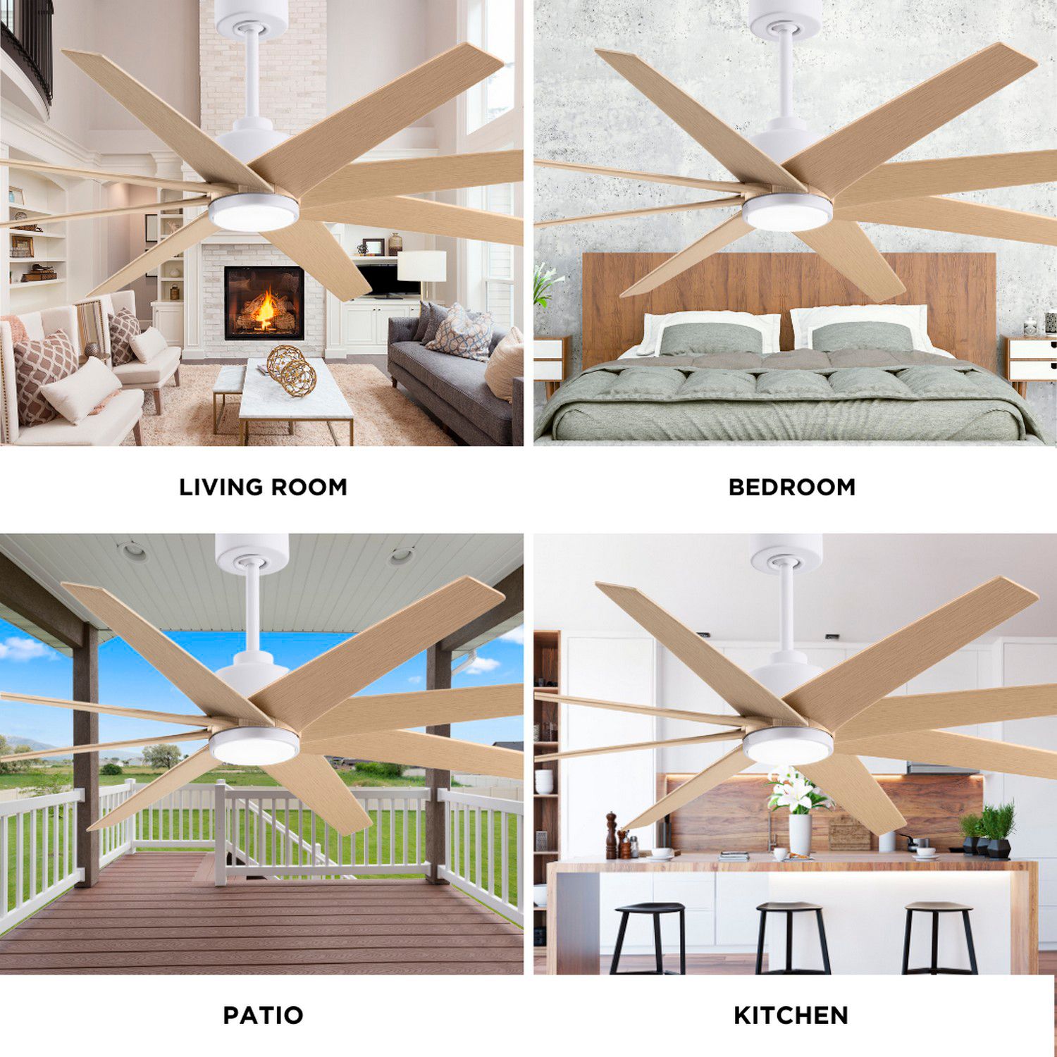 64" Matthews Ariella Matte White and Light Maple LED Ceiling Fan