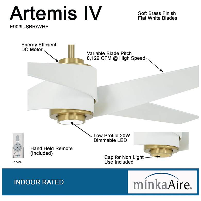 Image 3 64" Minka Aire Artemis IV Brass and White LED Ceiling Fan with Remote more views