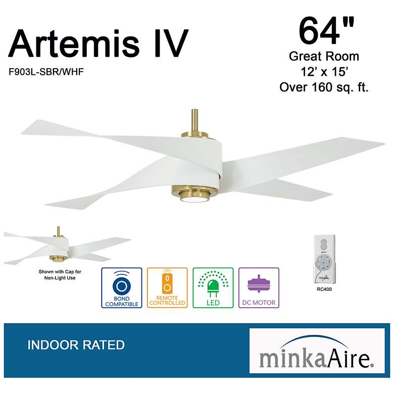 Image 4 64" Minka Aire Artemis IV Brass and White LED Ceiling Fan with Remote more views
