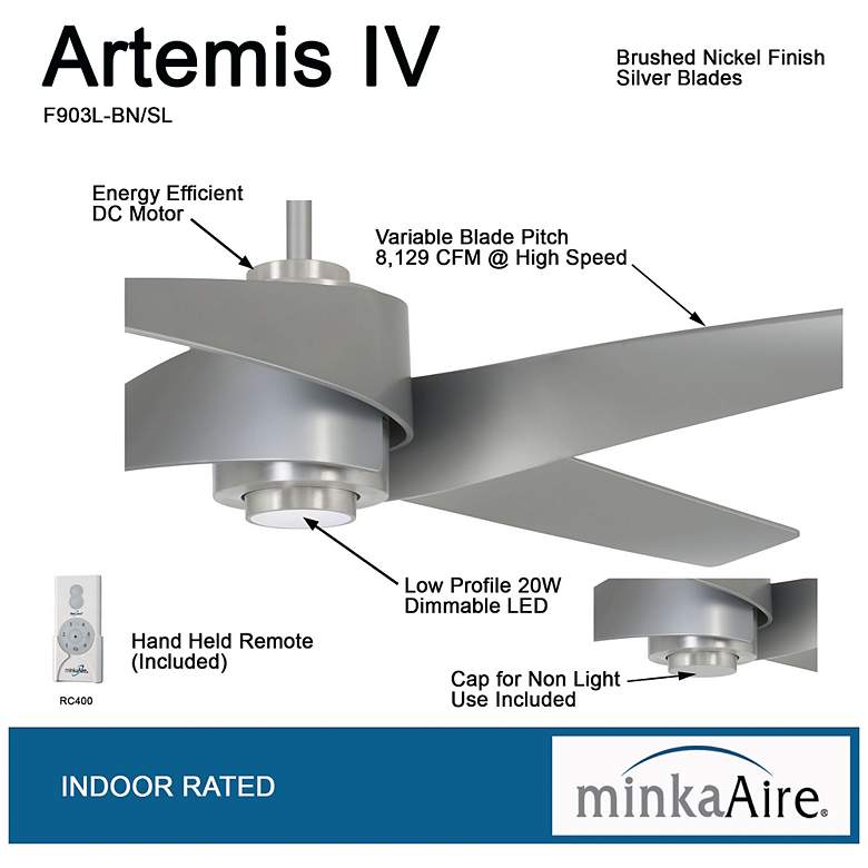 Image 6 64" Minka Aire Artemis IV Brushed Nickel DC Ceiling Fan with Remote more views