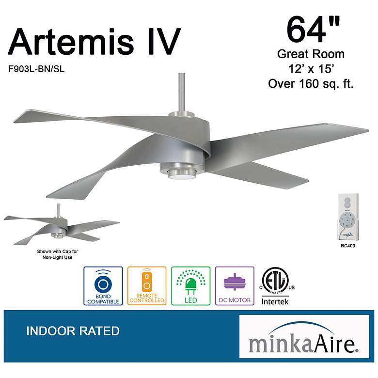 Image 7 64" Minka Aire Artemis IV Brushed Nickel DC Ceiling Fan with Remote more views