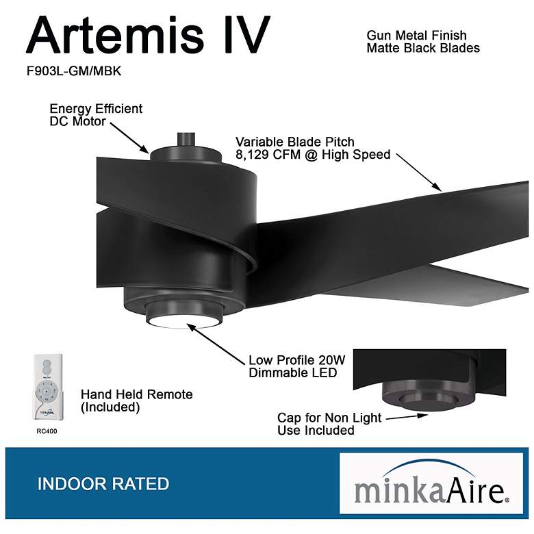 Image 7 64" Minka Aire Artemis IV Gun Metal DC Ceiling Fan with Remote more views