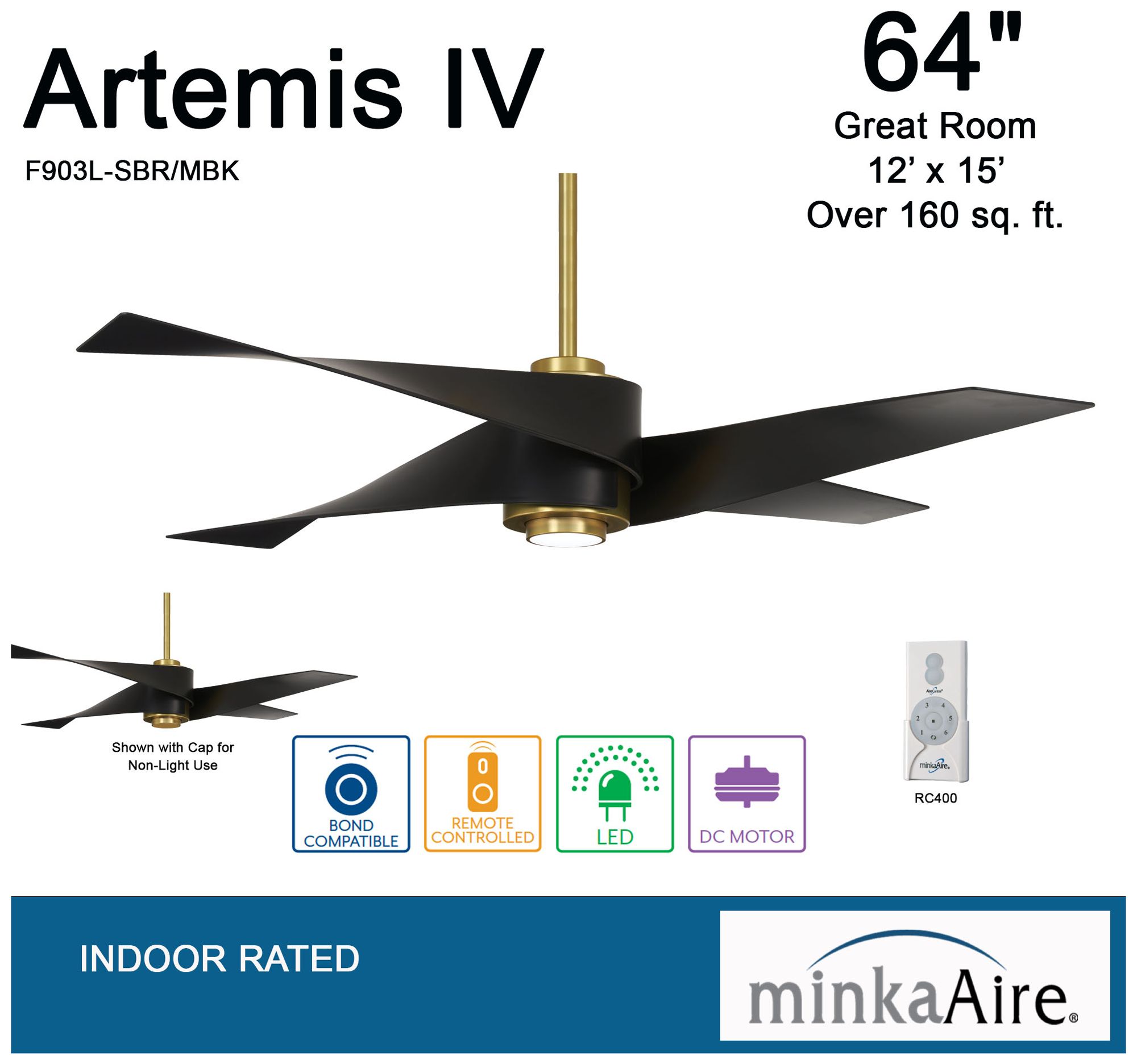 64" Minka Aire Artemis IV Soft Brass DC Modern Ceiling Fan with Remote