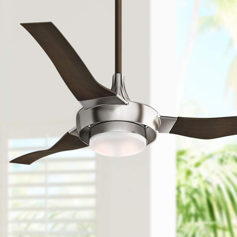 Image 1 64 inch Perseus Brushed Nickel LED Damp Ceiling Fan with Wall Control
