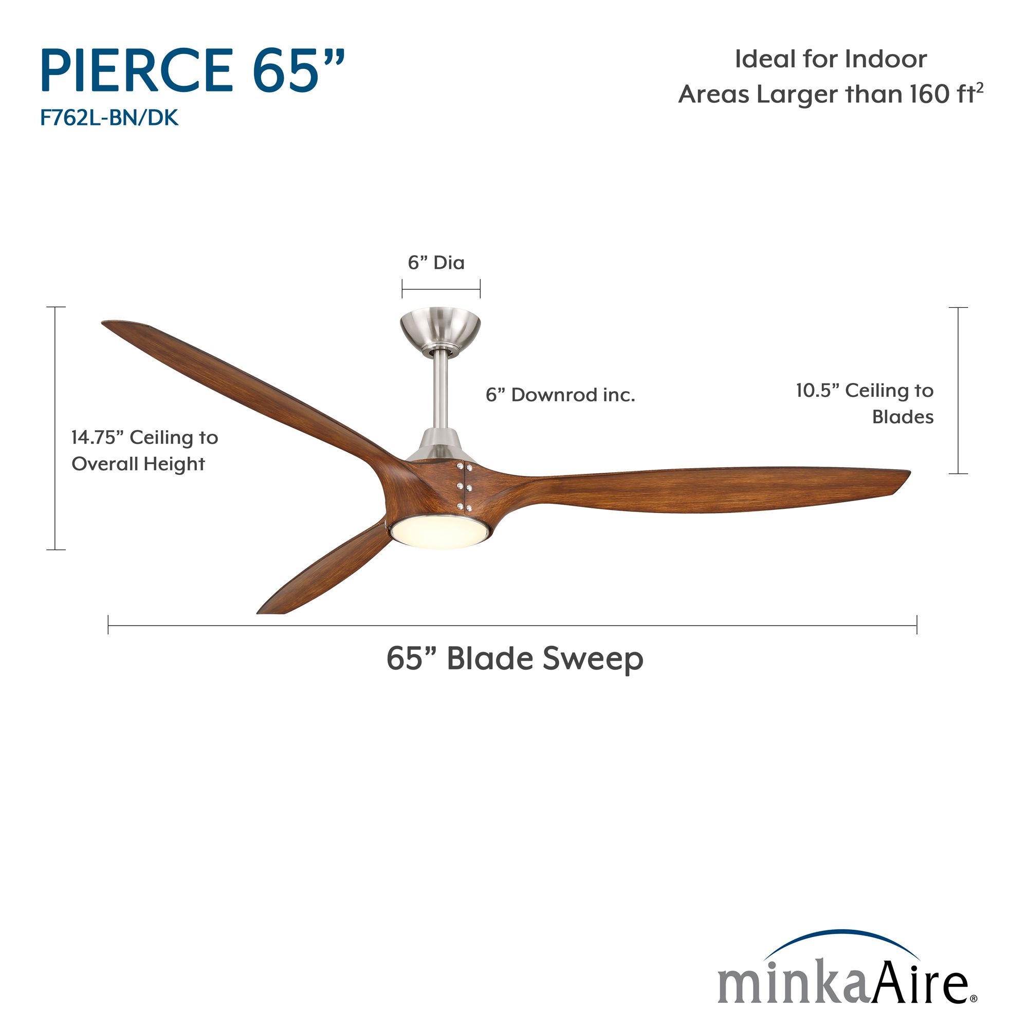 64" Pierce Brushed Nickel LED Ceiling Fan with Koa Blades