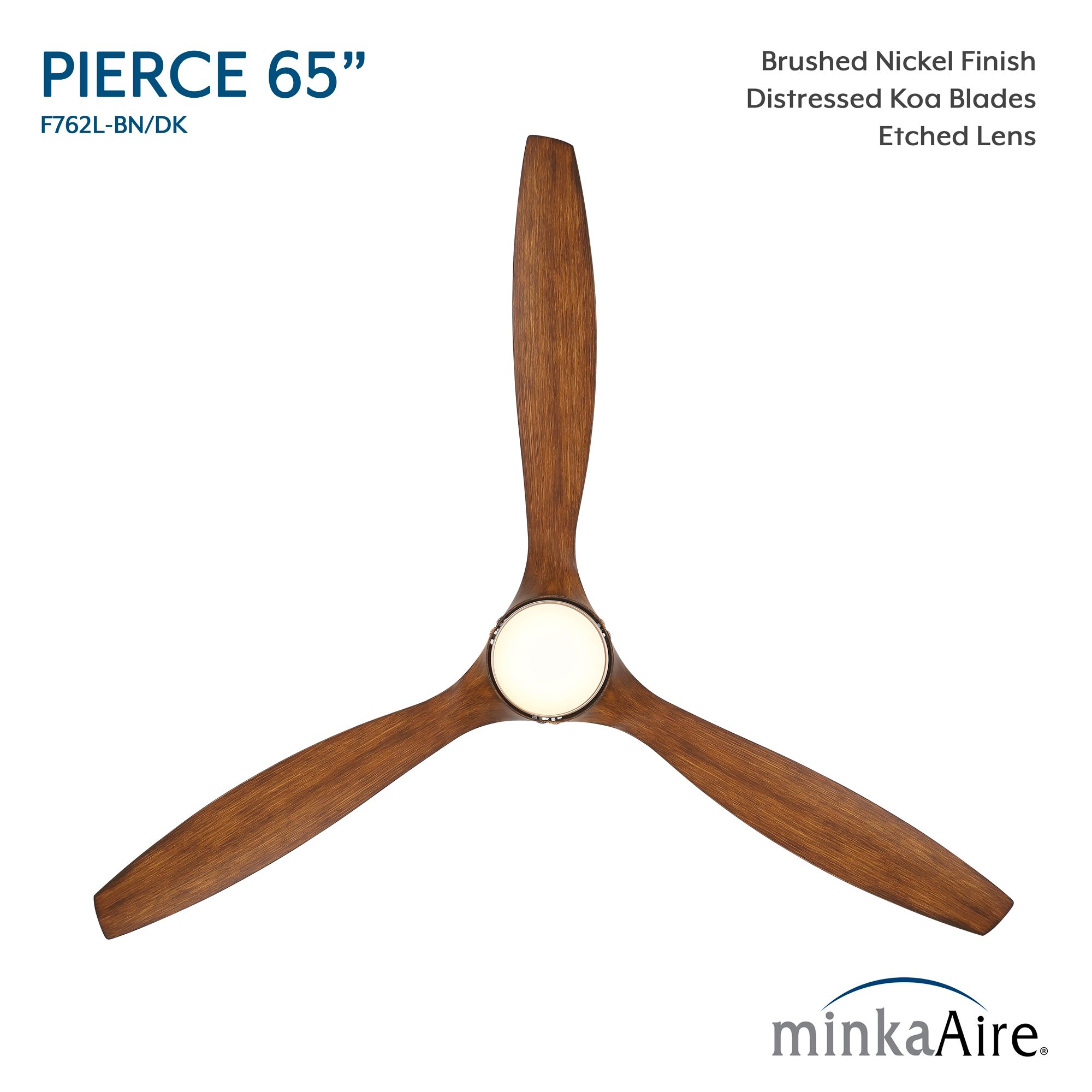 64" Pierce Brushed Nickel LED Ceiling Fan with Koa Blades