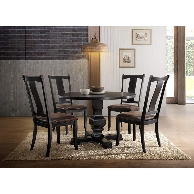 Image 1 Kirsten 47 1/4 inch Wide Black Wood Round Dining Pedestal Table in scene