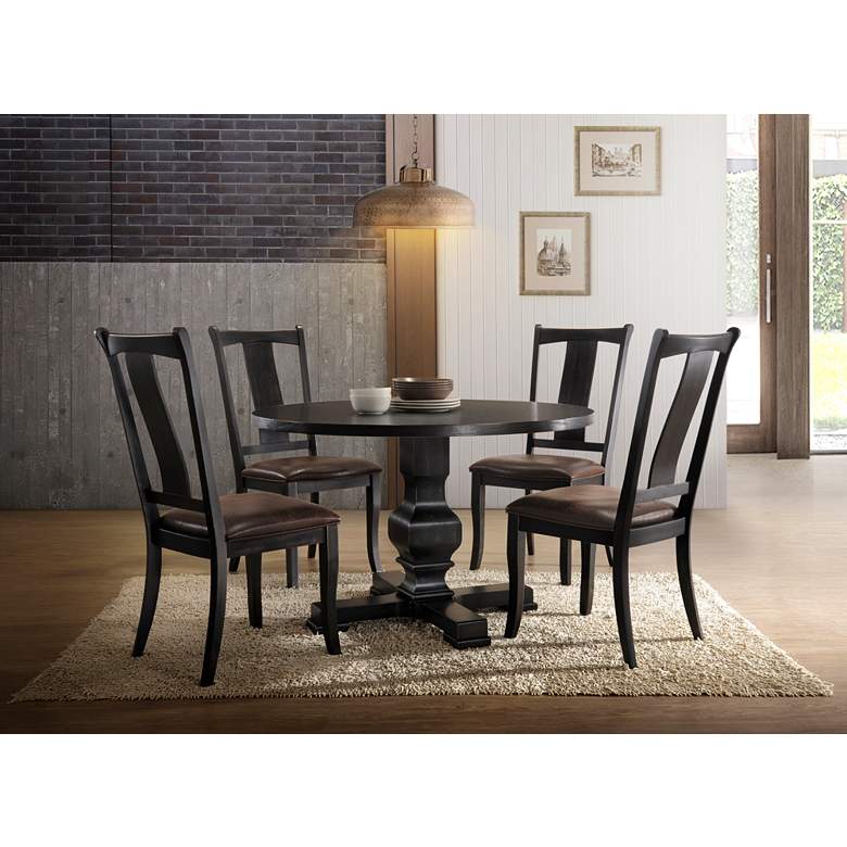 Image 1 Carson 47 1/4" Wide Black Wood Round Dining Pedestal Table in scene