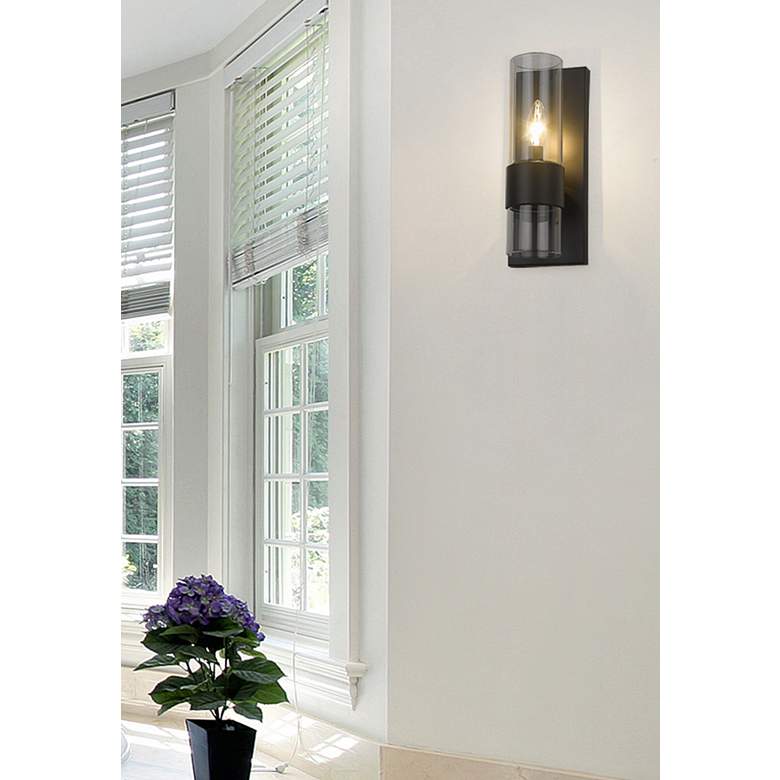 Image 1 Lawson 12" High Matte Black and Clear Glass Wall Sconce in scene
