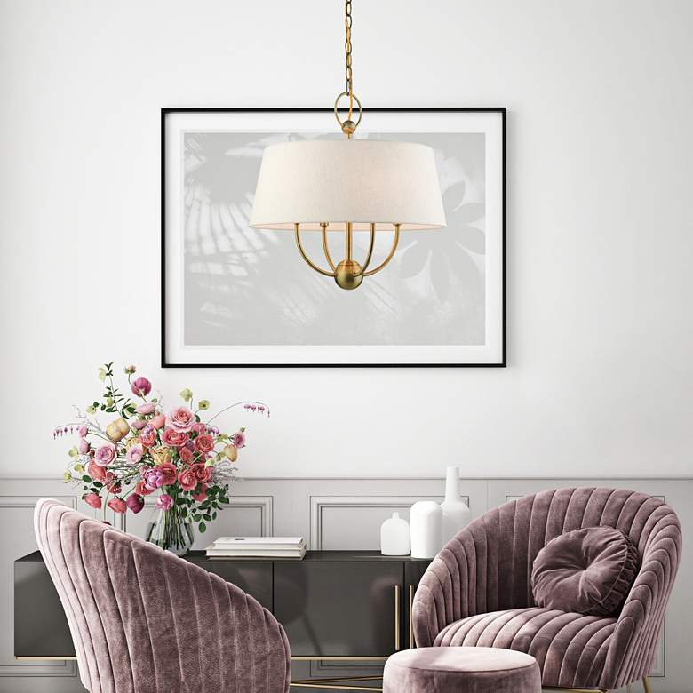 Image 1 Cartwright 18" Wide Antique Brass 4-Light Drum Chandelier in scene