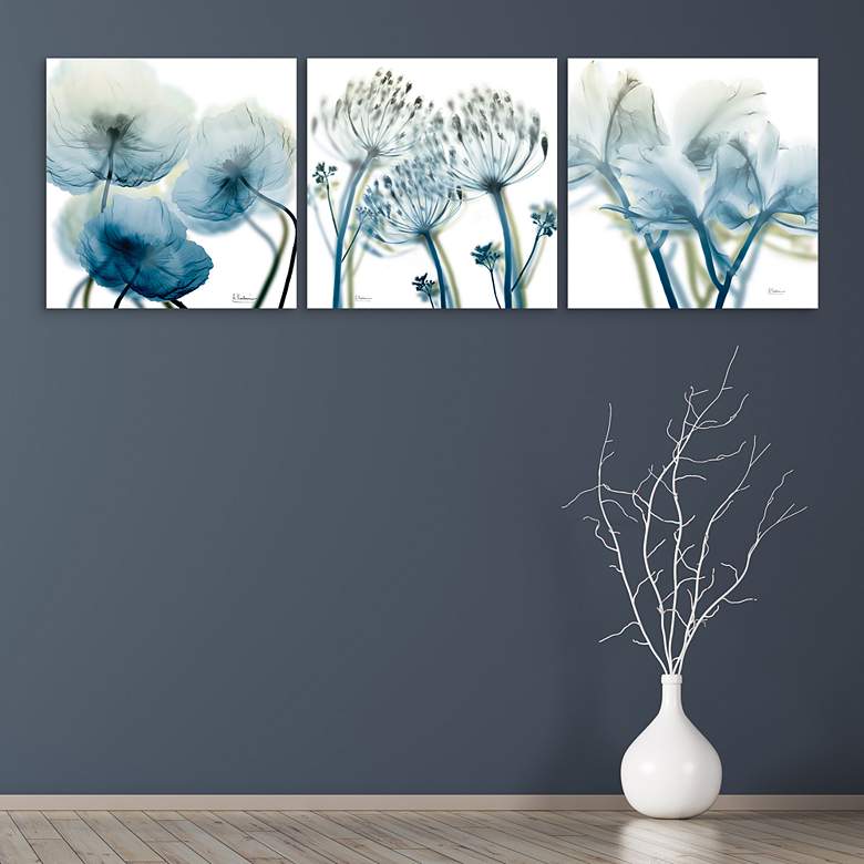 Image 1 Unfocused Beauty 72 inch Wide 3-Piece Glass Wall Art Set in scene