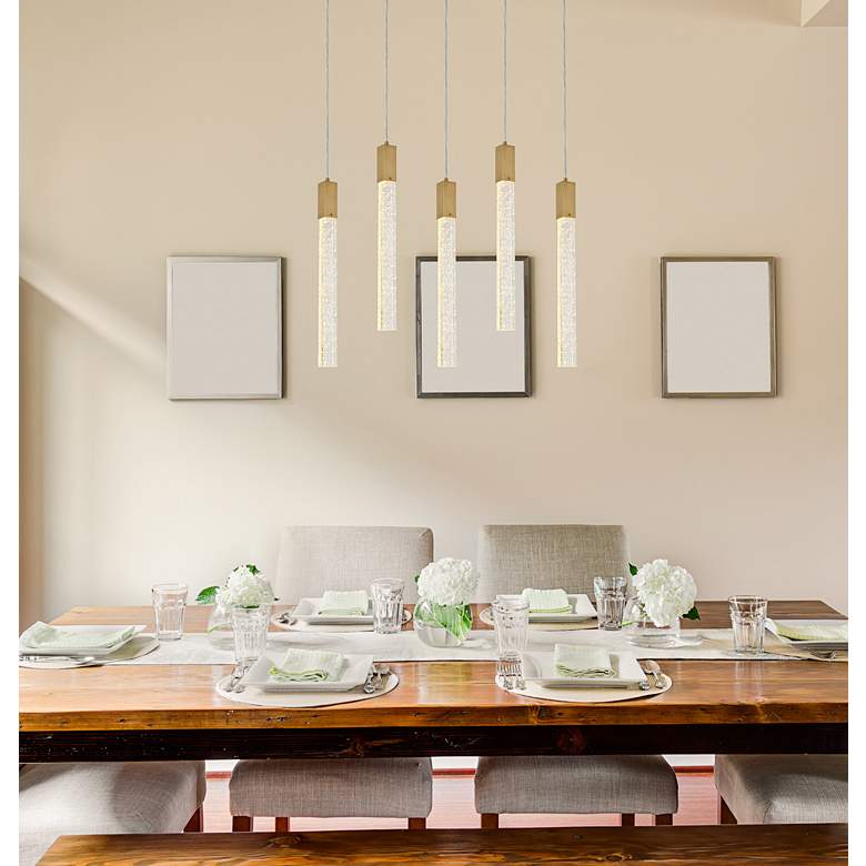 Image 1 Weston 36" Wide Satin Gold 5-Light LED Linear Pendant in scene