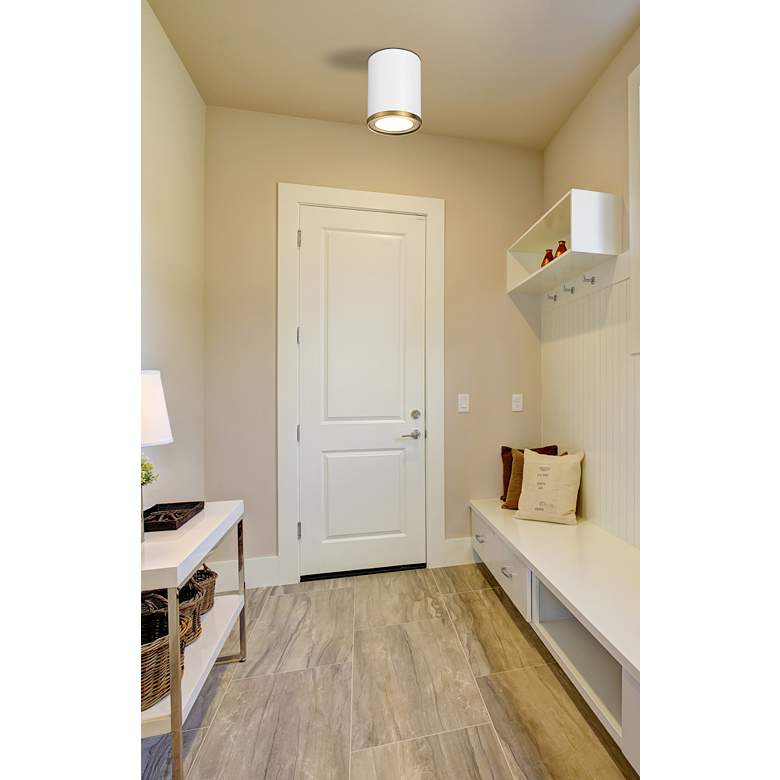 Image 1 Arlo 5 1/4" Wide Matte White and Rubbed Brass Ceiling Light in scene