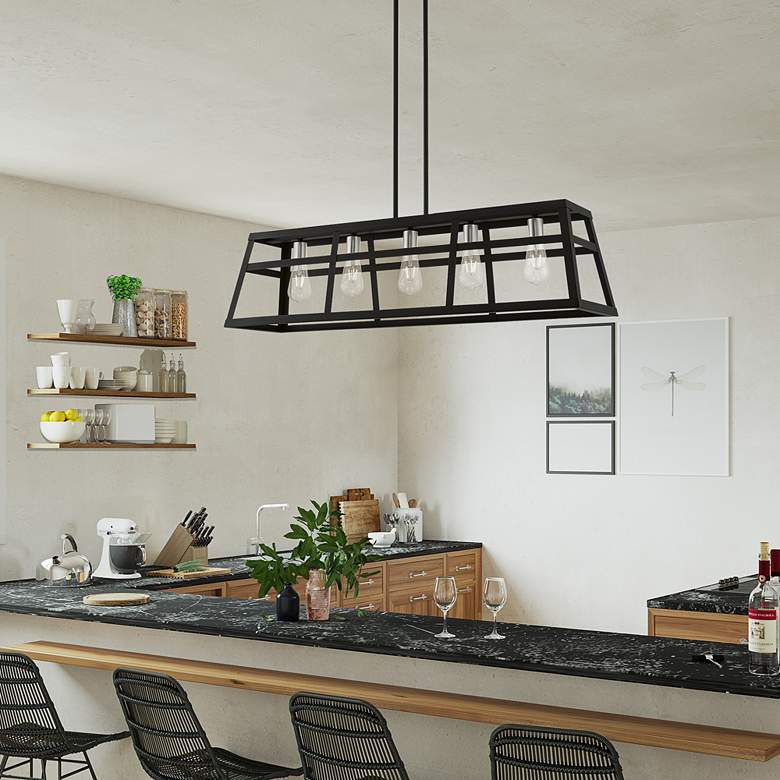 Image 1 Schofield 40" Wide Black 5-Light Linear Chandelier in scene