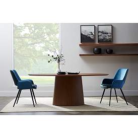 Image1 of Deodat 78 1/2" Wide Walnut Veneered Wood Oval Dining Table in scene