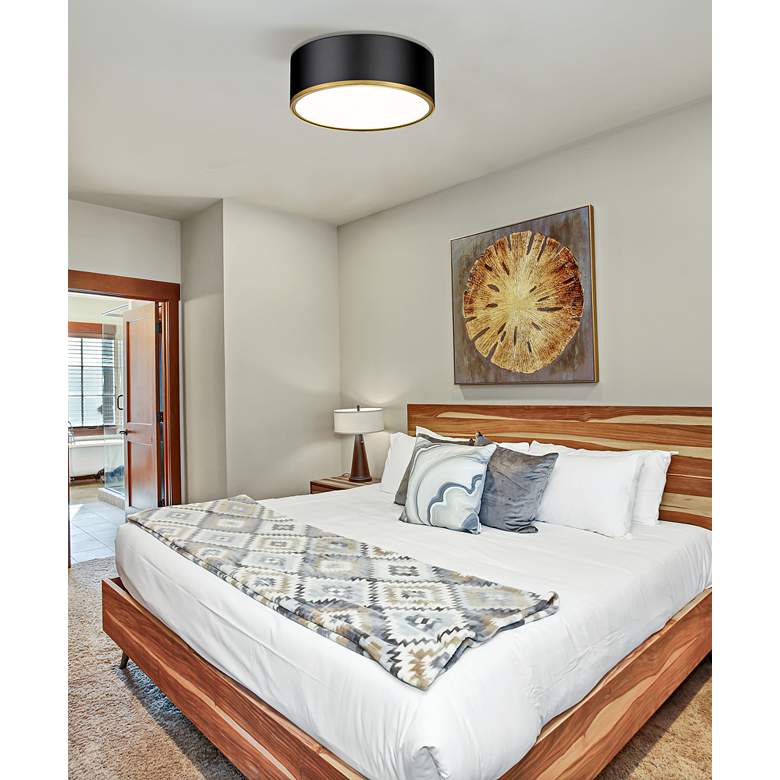 Image 1 Arlo 16" Wide Matte Black and Rubbed Brass Ceiling Light in scene