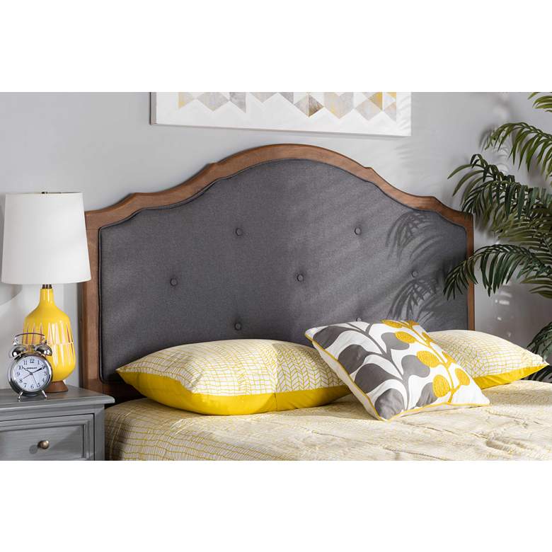 Image 1 Gala Dark Gray Fabric Tufted Arched Queen Size Headboard in scene