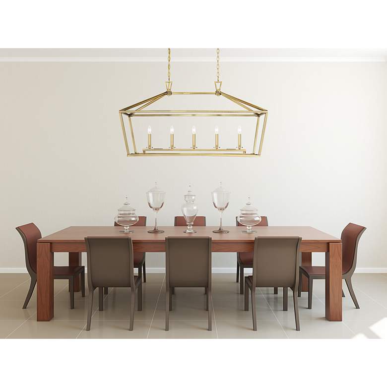 Image 1 Townsend 44" Wide Warm Brass 5-Light Linear Island Pendant in scene