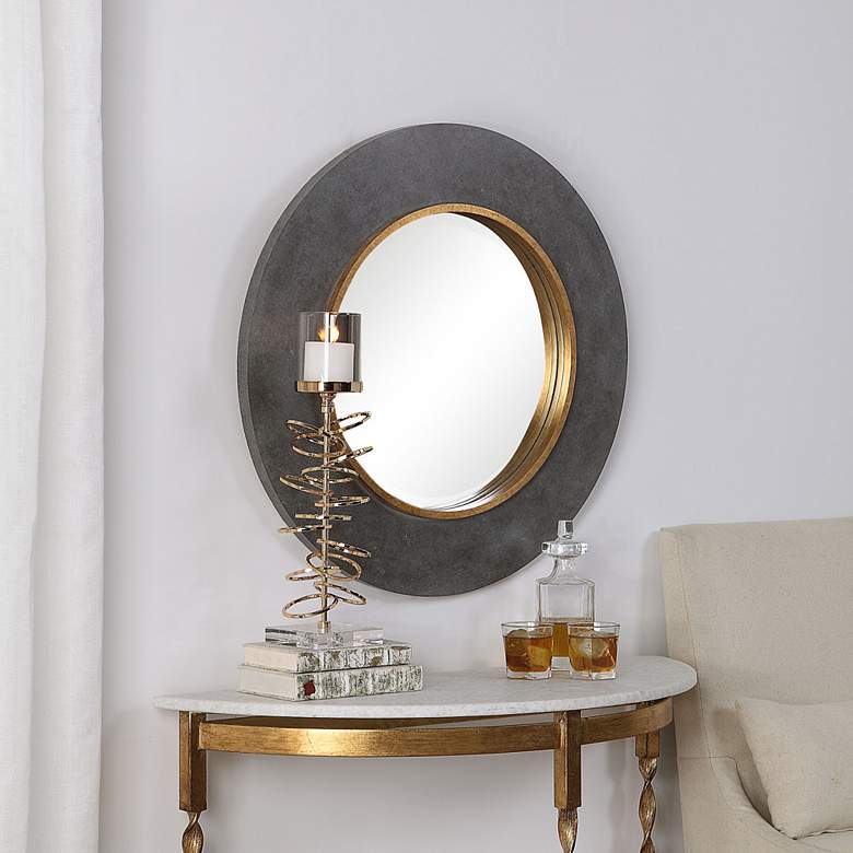 Image 1 Uttermost Saul Charcoal Concrete 30" Round Wall Mirror in scene