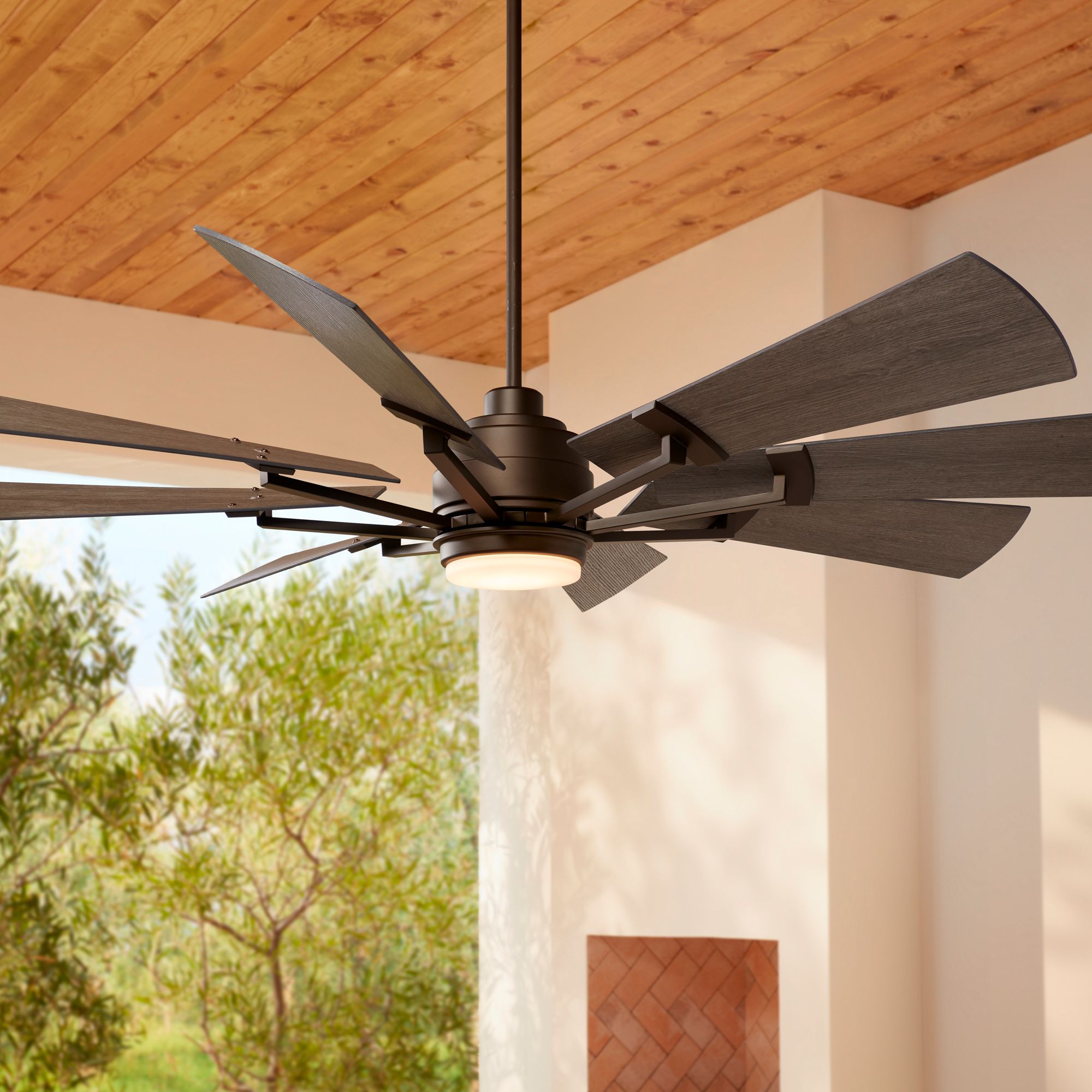 Thumbnail1 of 72" Casa Vieja Windmill Bronze Damp LED Large Ceiling Fan with Remote in scene